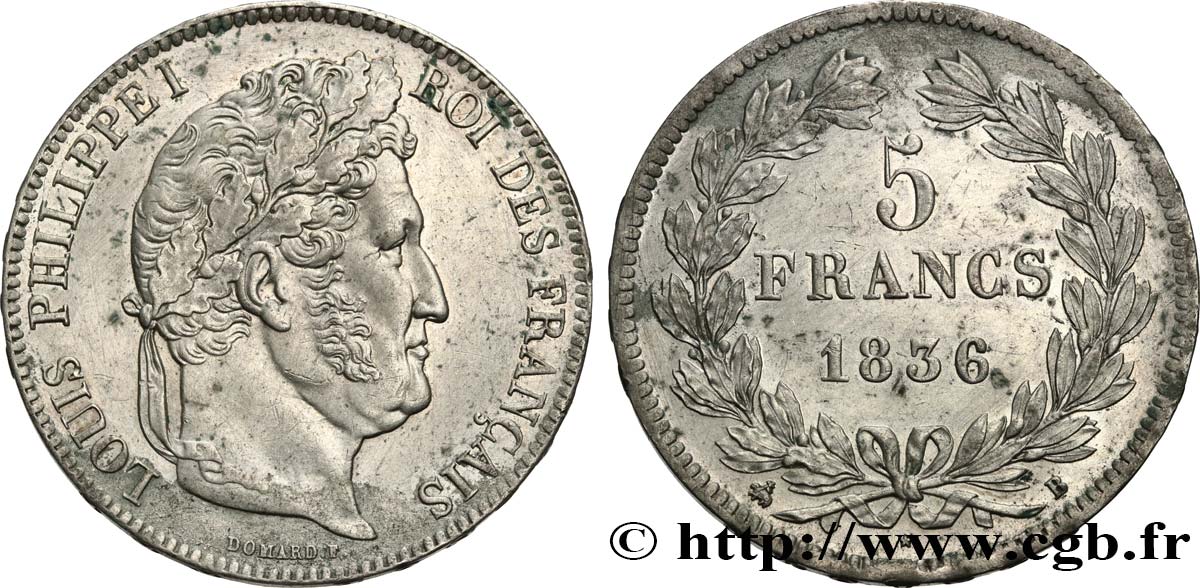  5 francs IIe type Domard 1836 Rouen F.324/54 fVZ 