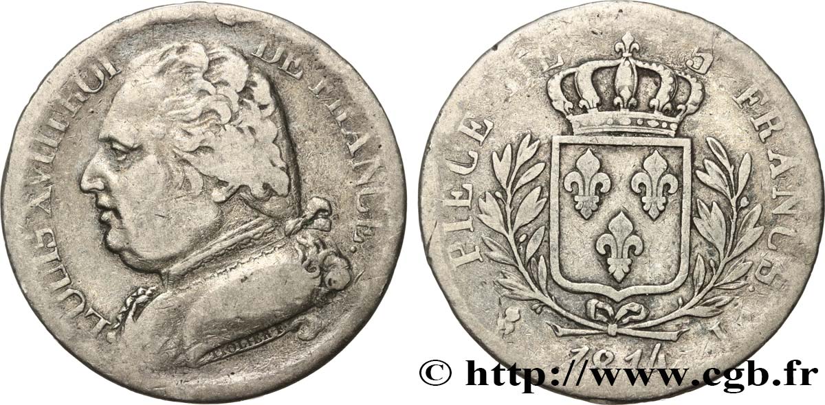 5 francs Louis XVIII, buste habillé 1814 Bayonne F.308/8 MB 
