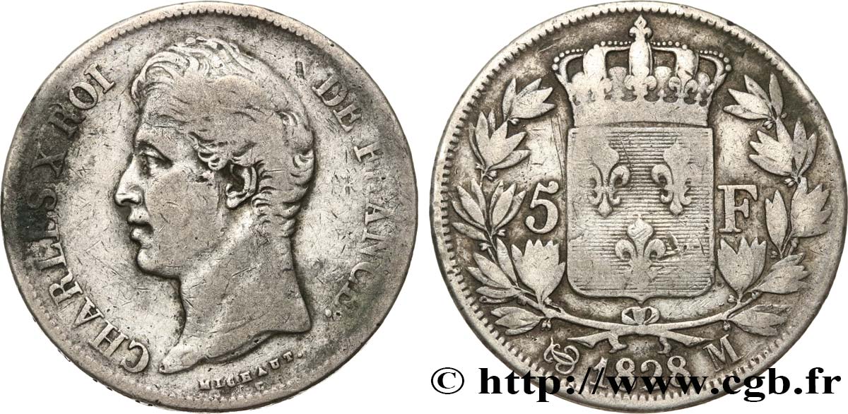 5 francs Charles X, 2e type 1828 Toulouse F.311/22 TB25 