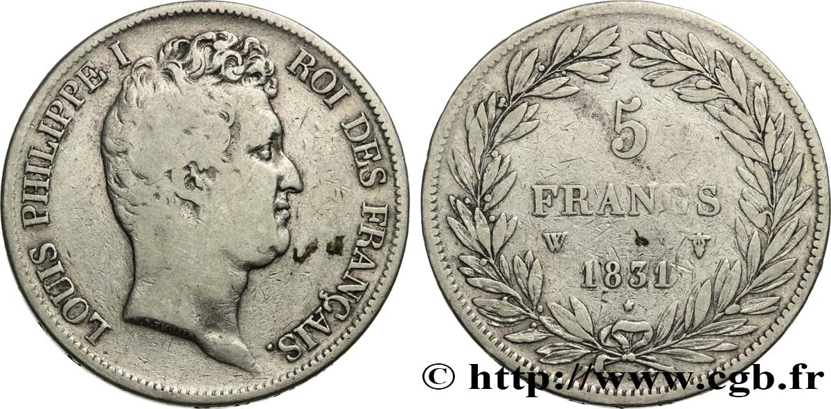 5 francs type Tiolier avec le I, tranche en creux 1831 Lille F.315/27 VF 