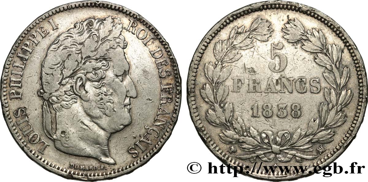 5 francs IIe type Domard 1838 Marseille F.324/73 BC+ 