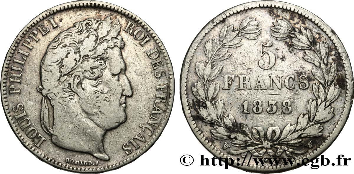 5 francs IIe type Domard 1838 Lille F.324/74 MB 