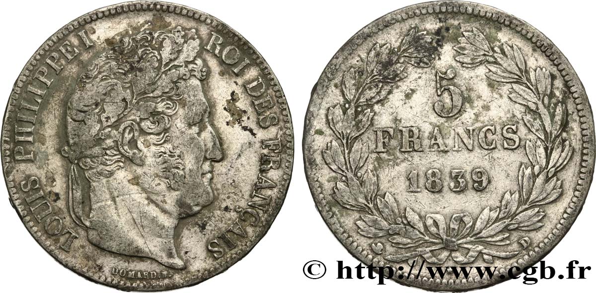 5 francs IIe type Domard 1839 Lyon F.324/78 VF 