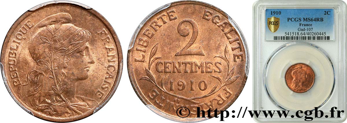 2 centimes Daniel-Dupuis 1910 Paris F.110/13 MS64 PCGS