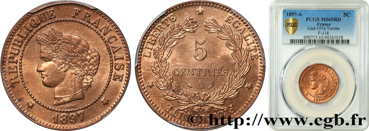 5 centimes Cérès 1897 Paris F.118/39 MS65 PCGS