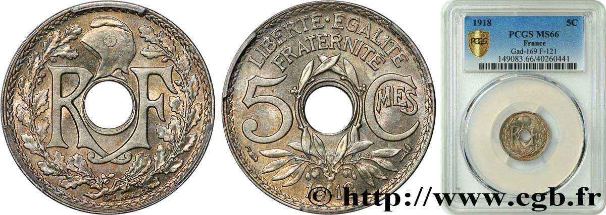 5 centimes Lindauer, grand module 1918 Paris F.121/2 FDC66 PCGS
