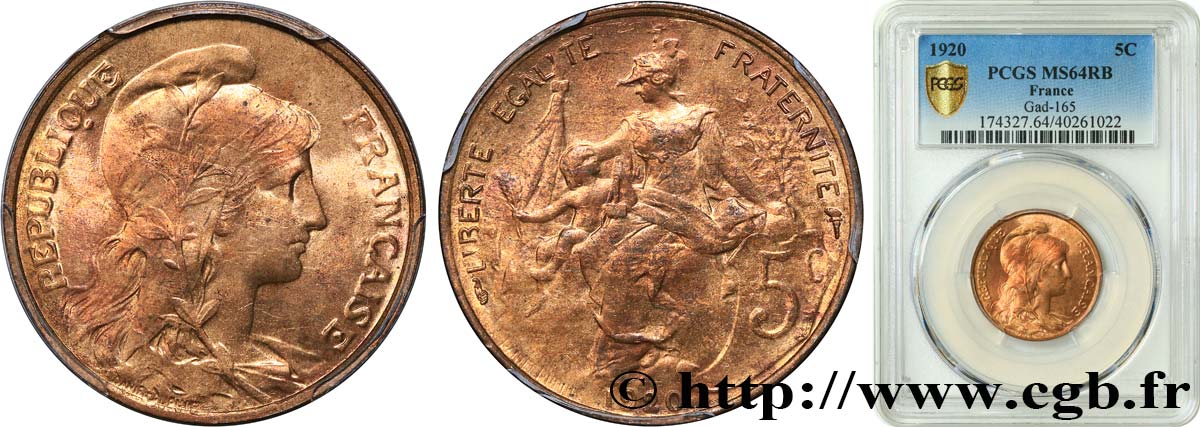 5 centimes Daniel-Dupuis 1920  F.119/31 SPL64 PCGS