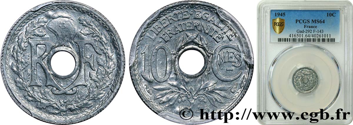 10 centimes Lindauer, petit module 1945  F.143/2 fST64 PCGS