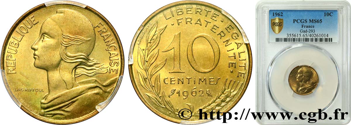 10 centimes Marianne 1962 Paris F.144/2 MS65 PCGS