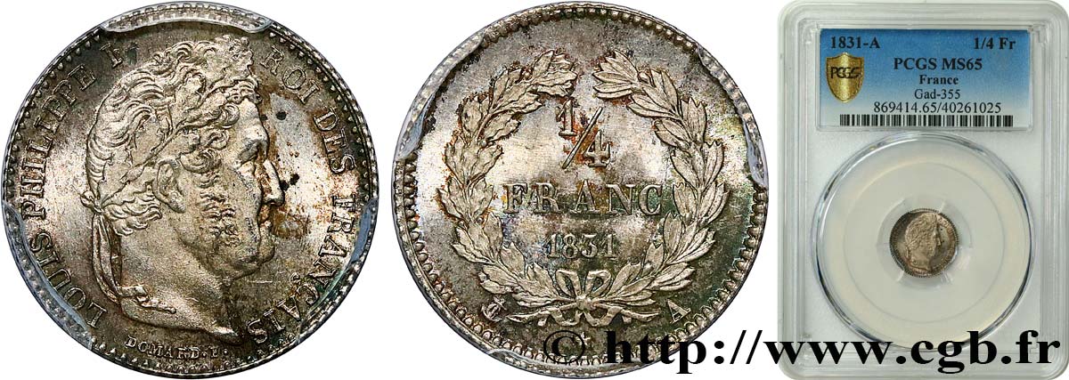 1/4 franc Louis-Philippe 1831 Paris F.166/1 FDC65 PCGS