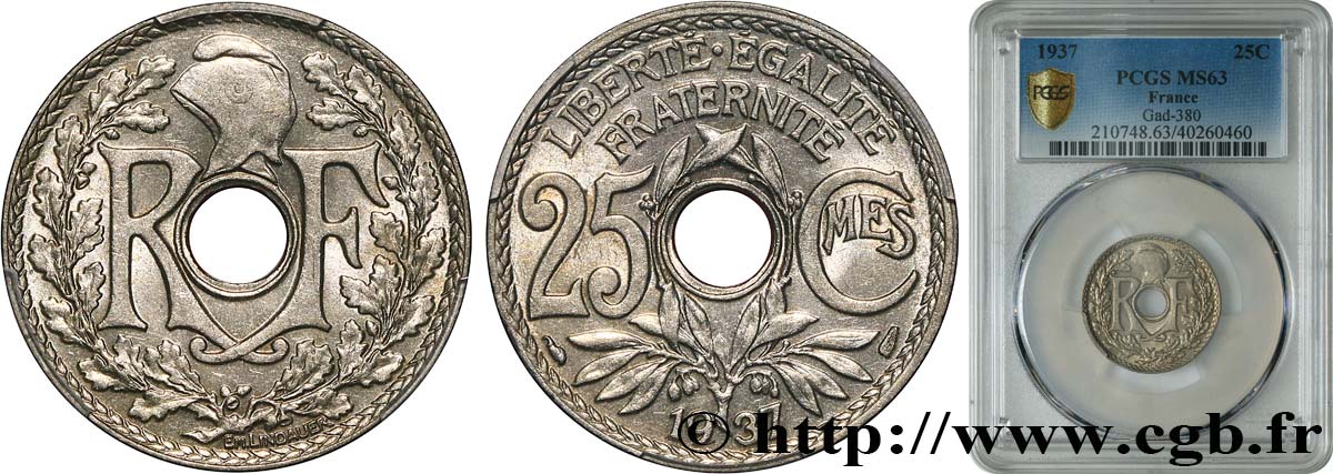 25 centimes Lindauer 1937  F.171/20 SPL63 PCGS