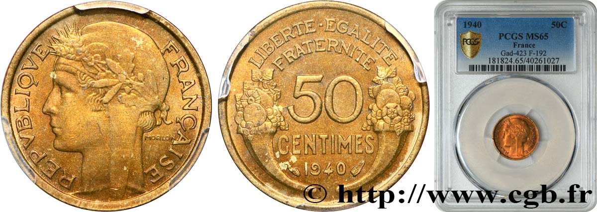 50 centimes Morlon 1940  F.192/17 FDC65 PCGS