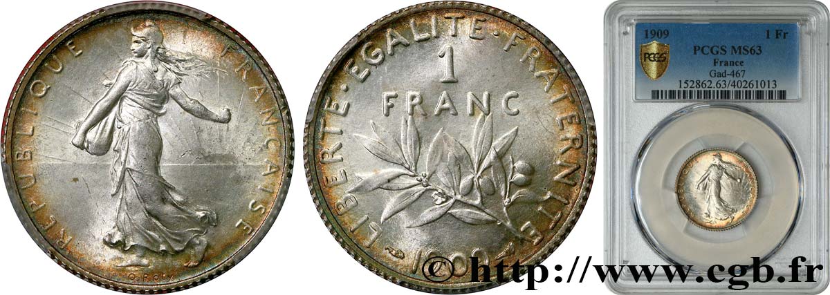 1 franc Semeuse 1909 Paris F.217/14 fST63 PCGS