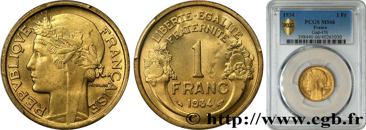 1 franc Morlon 1934 Paris F.219/5 ST66 PCGS