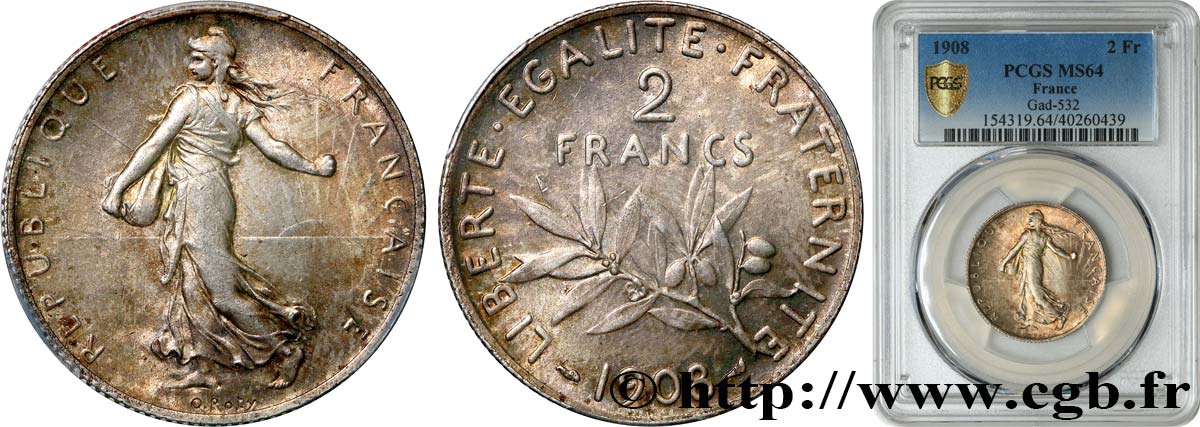 2 francs Semeuse 1908 Paris F.266/10 SPL64 PCGS