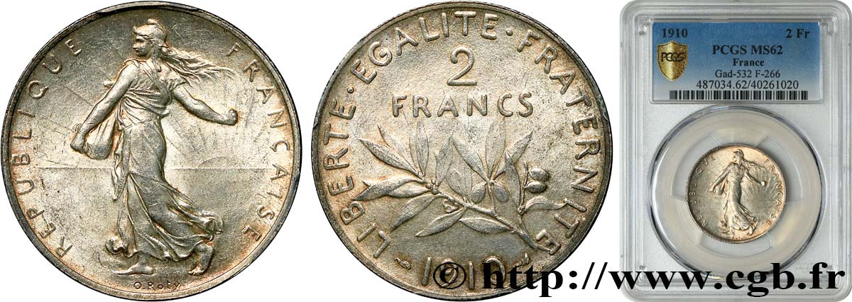 2 francs Semeuse 1910  F.266/12 SUP62 PCGS
