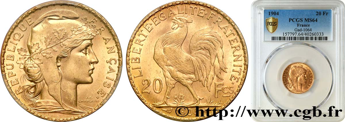 20 francs or Coq, Dieu protège la France 1904 Paris F.534/9 SPL64 PCGS