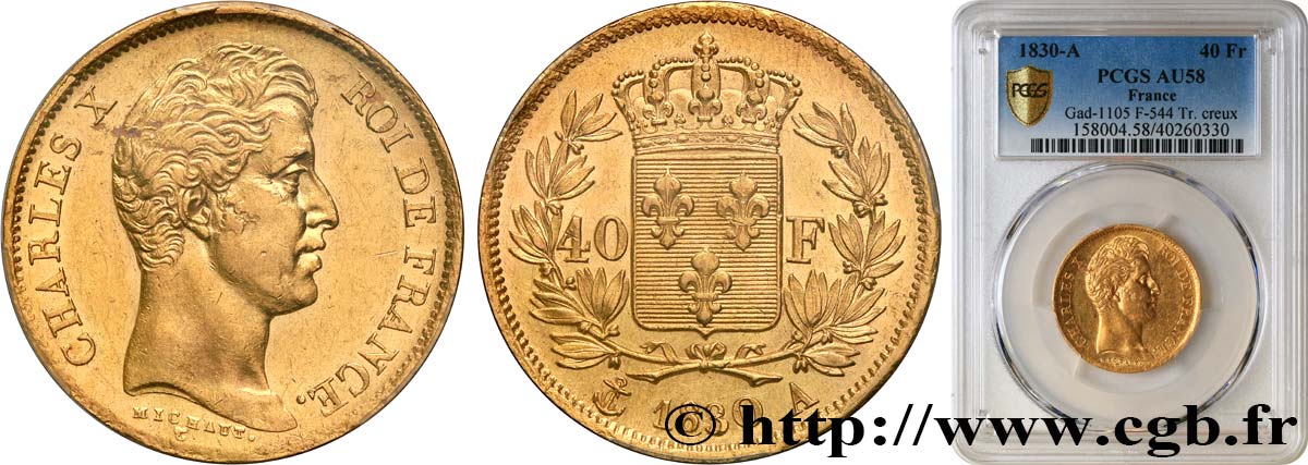 40 francs or Charles X, 2e type 1830 Paris F.544/5 SUP58 PCGS
