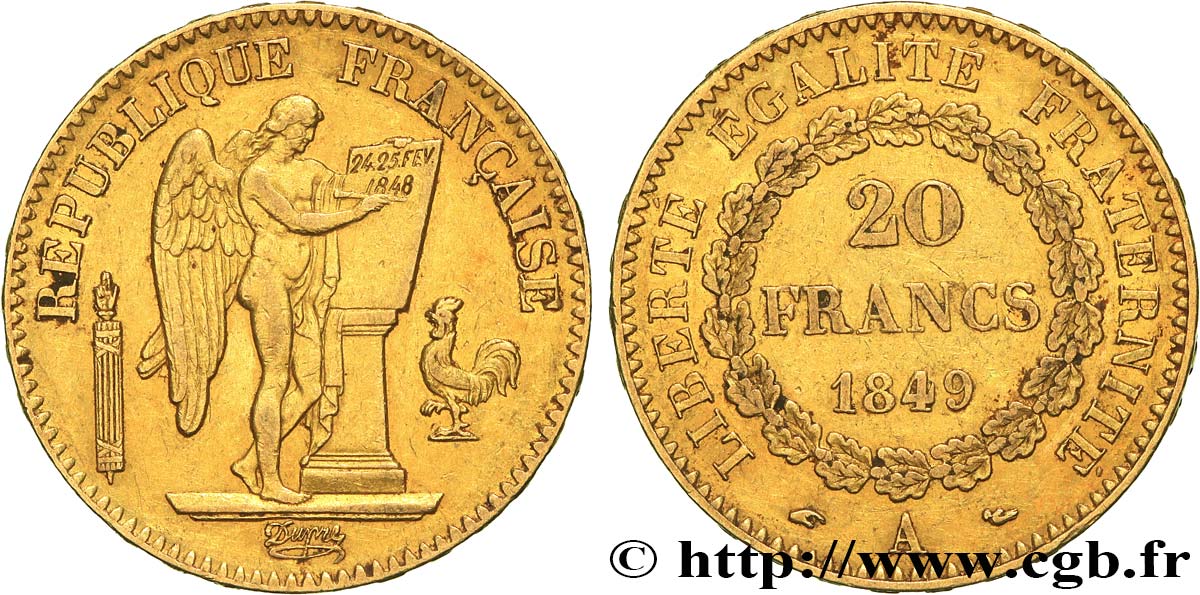 20 francs or Génie, IIe République 1849 Paris F.528/2 MBC 