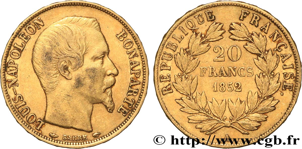 20 francs or Louis-Napoléon 1852 Paris F.530/1 fSS 