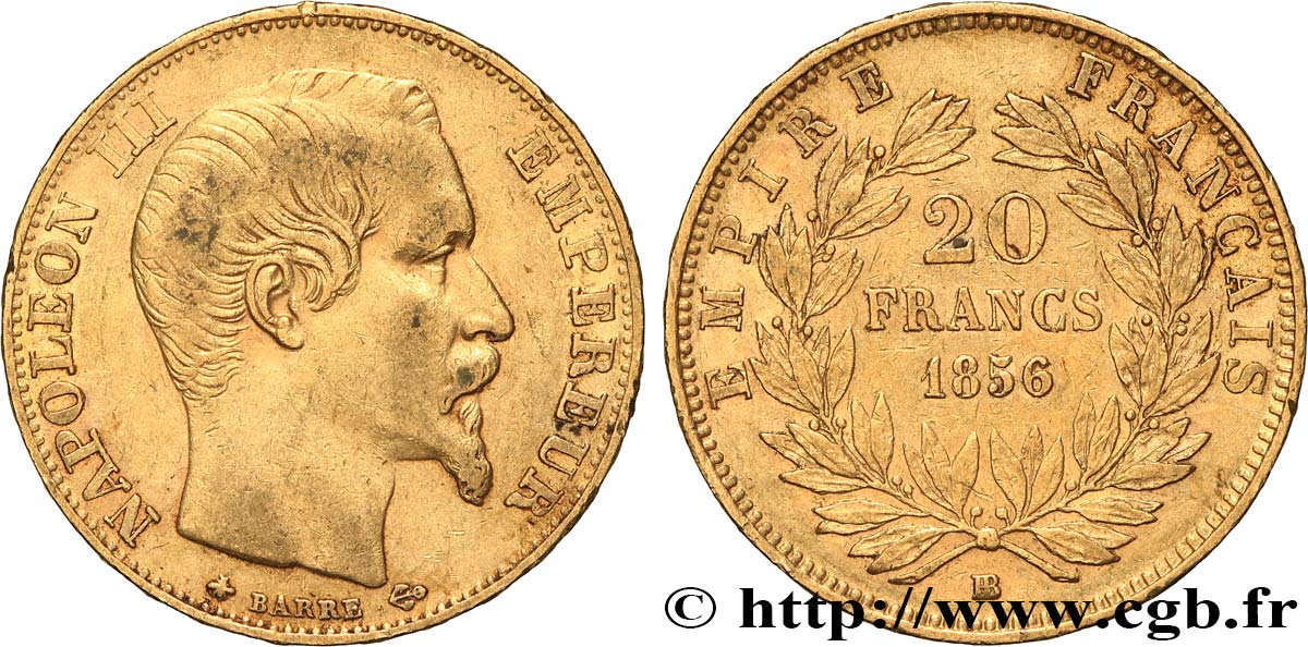 20 francs or Napoléon III, tête nue 1856 Strasbourg F.531/11 XF 