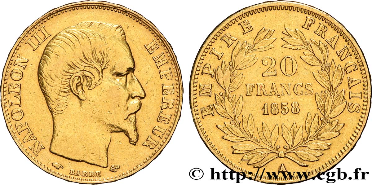 20 francs or Napoléon III, tête nue 1858 Paris F.531/13 TTB 