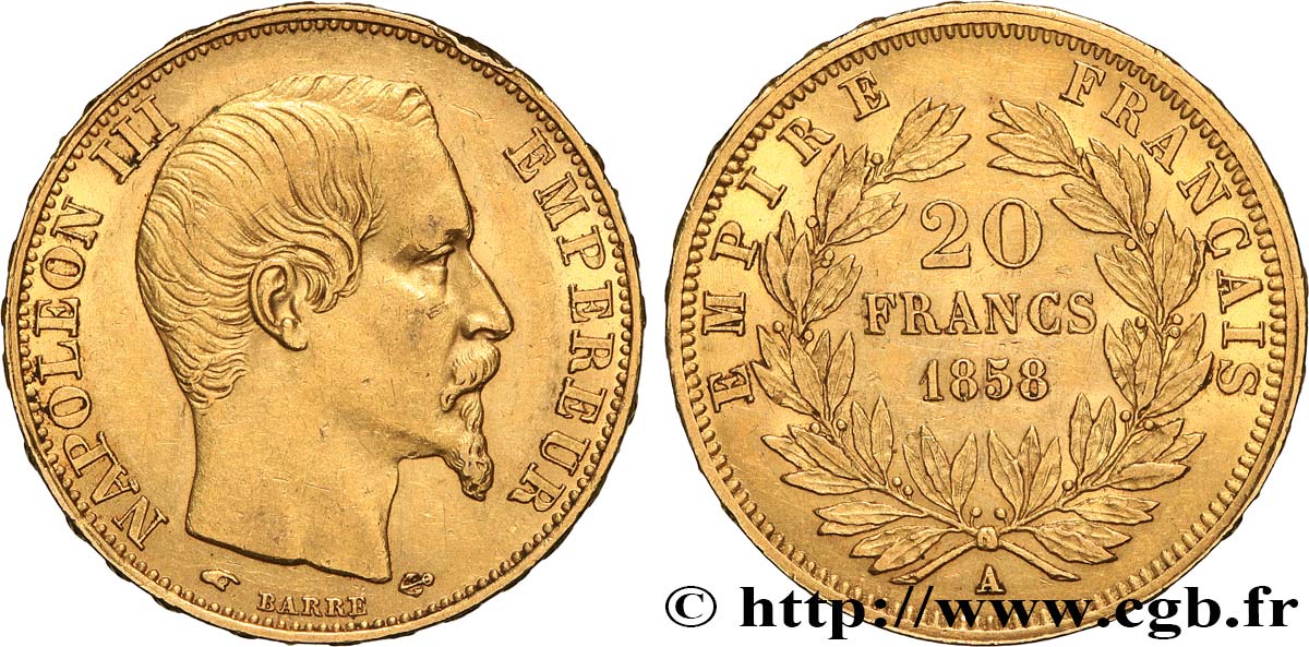 20 francs or Napoléon III, tête nue 1858 Paris F.531/13 fVZ 