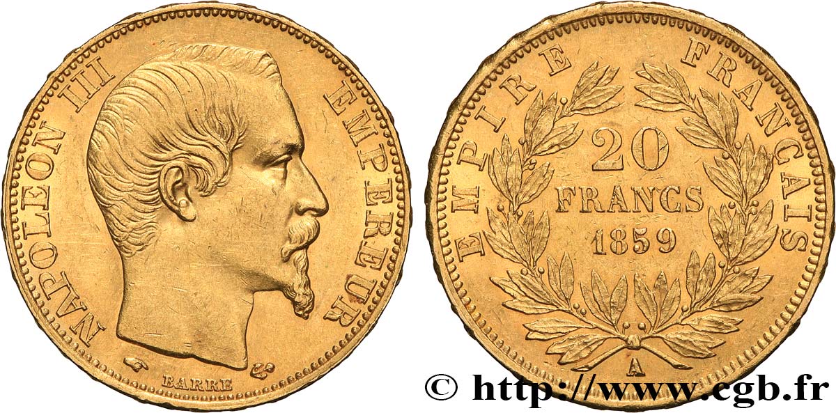 20 francs or Napoléon III, tête nue 1859 Paris F.531/15 MBC+ 