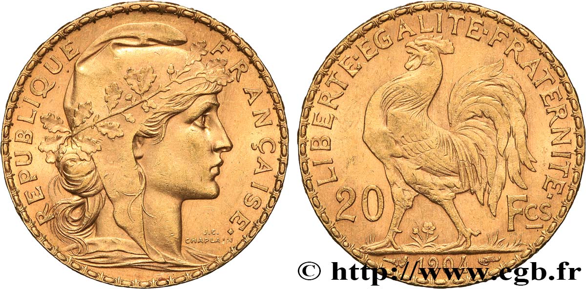 20 francs or Coq, Dieu protège la France 1904 Paris F.534/9 SPL 