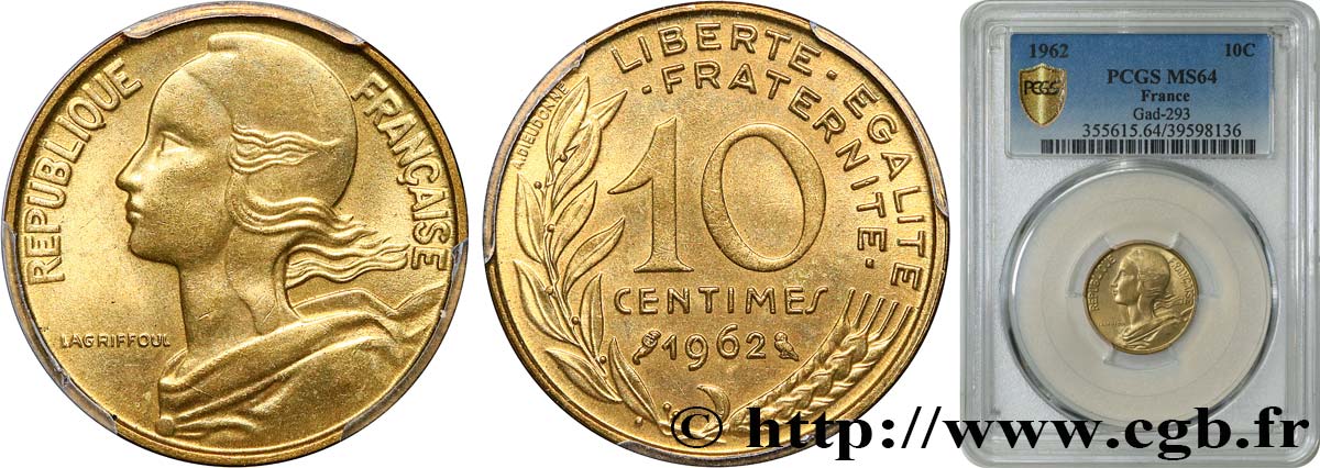 10 centimes Marianne 1962 Paris F.144/2 fST64 PCGS