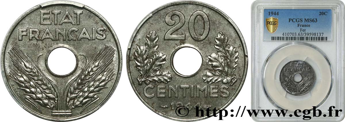 20 centimes fer 1944  F.154/3 SPL63 PCGS