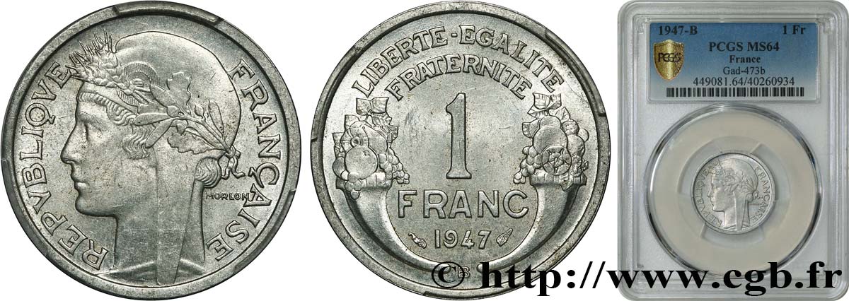 1 franc Morlon, légère 1947 Beaumont-Le-Roger F.221/12 MS64 PCGS