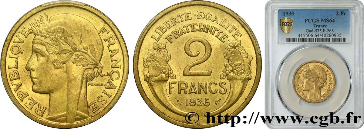 2 francs Morlon 1935  F.268/8 MS64 PCGS