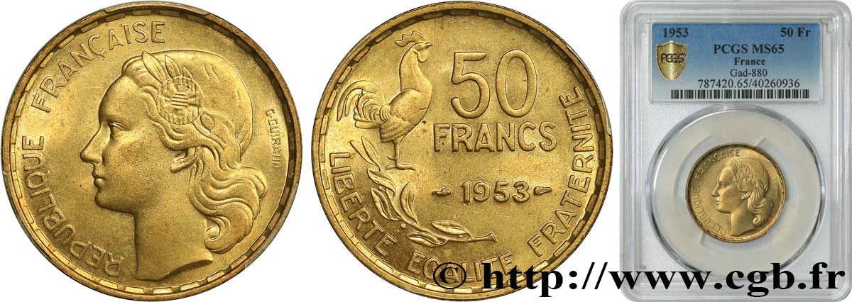 50 francs Guiraud 1953  F.425/10 MS65 PCGS