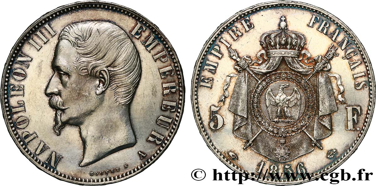 5 francs Napoléon III, tête nue 1856 Paris F.330/6 SPL+ 