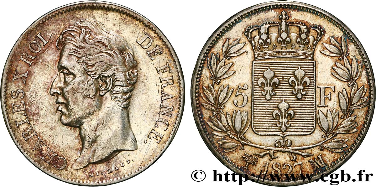 5 francs Charles X, 2e type 1827 Marseille F.311/10 q.SPL 