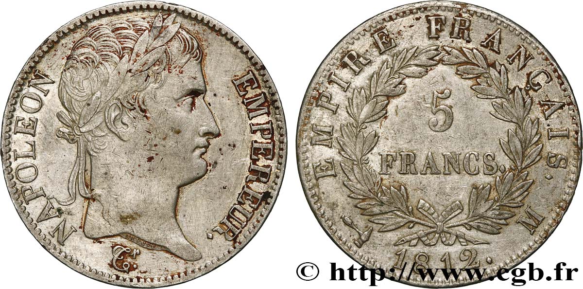 5 francs Napoléon Empereur, Empire français 1812 Toulouse F.307/49 XF 