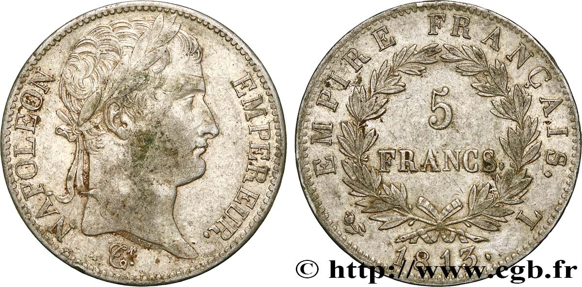 5 francs Napoléon Empereur, Empire français 1813 Bayonne F.307/67 MBC45 