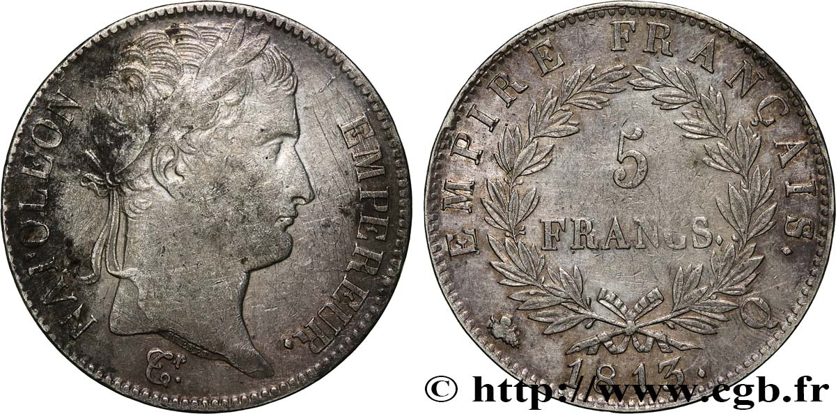5 francs Napoléon Empereur, Empire français 1813 Perpignan F.307/70 TTB 