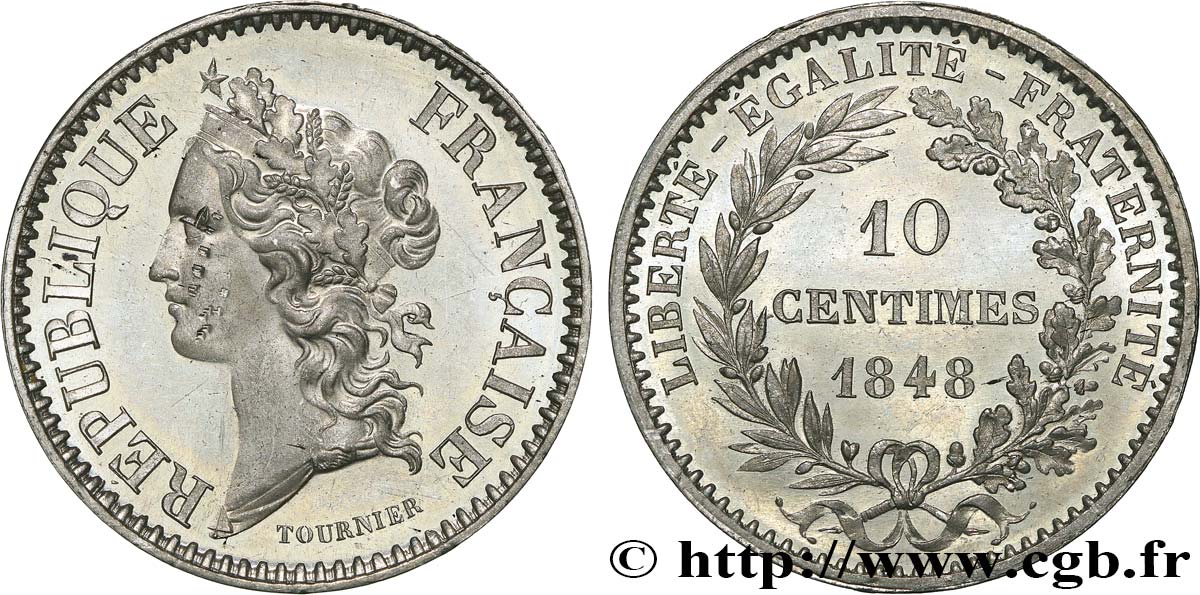 Concours de 10 centimes, essai en étain par Tournier 1848 Paris VG.3154 var EBC 