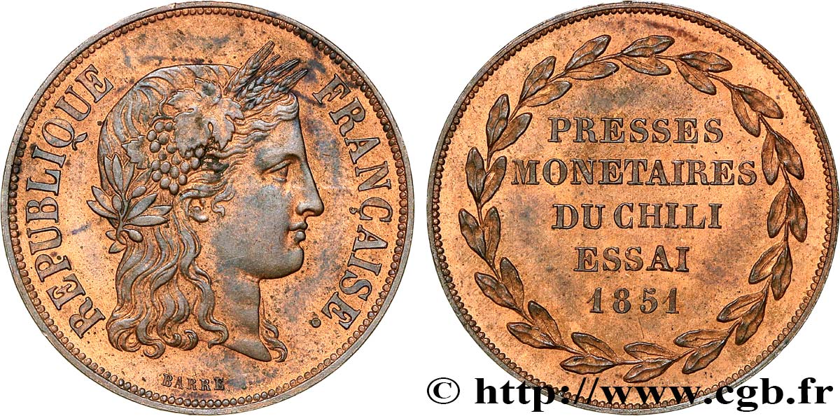Essai au module de 20 francs de Barre 1851  VG.3283  SPL61 