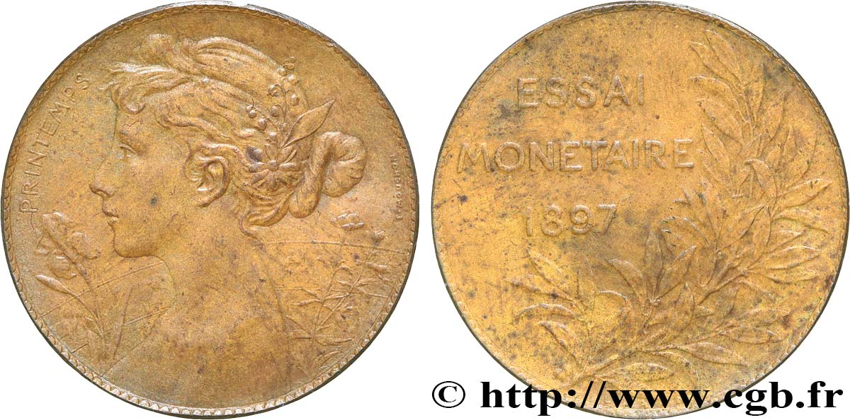 Essai monétaire en bronze, le Printemps, module de 5 centimes 1897  GEM.267 4 AU 