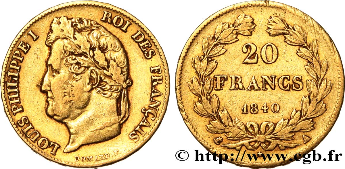 20 francs or Louis-Philippe, Domard 1840 Paris F.527/22 VF 