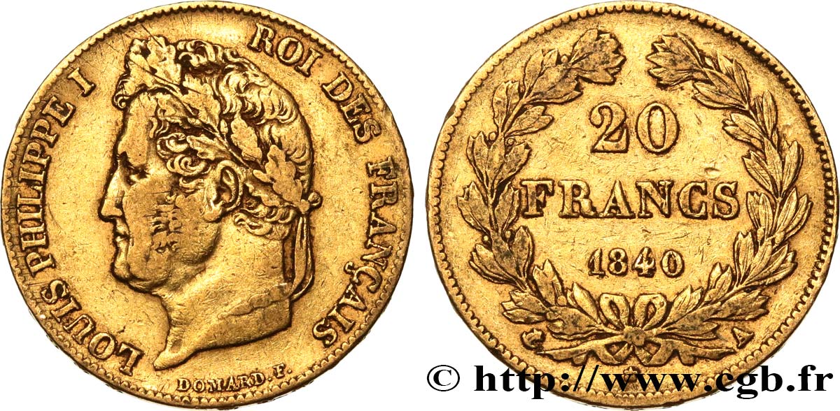 20 francs or Louis-Philippe, Domard 1840 Paris F.527/22 VF 