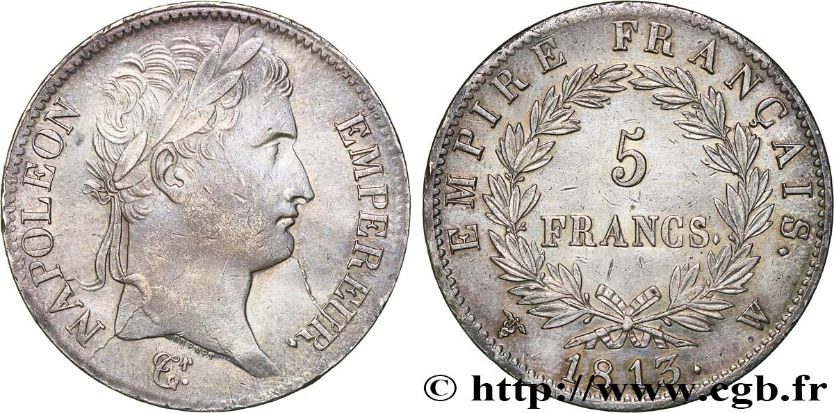 5 francs Napoléon Empereur, Empire français 1813 Lille F.307/75 fVZ 