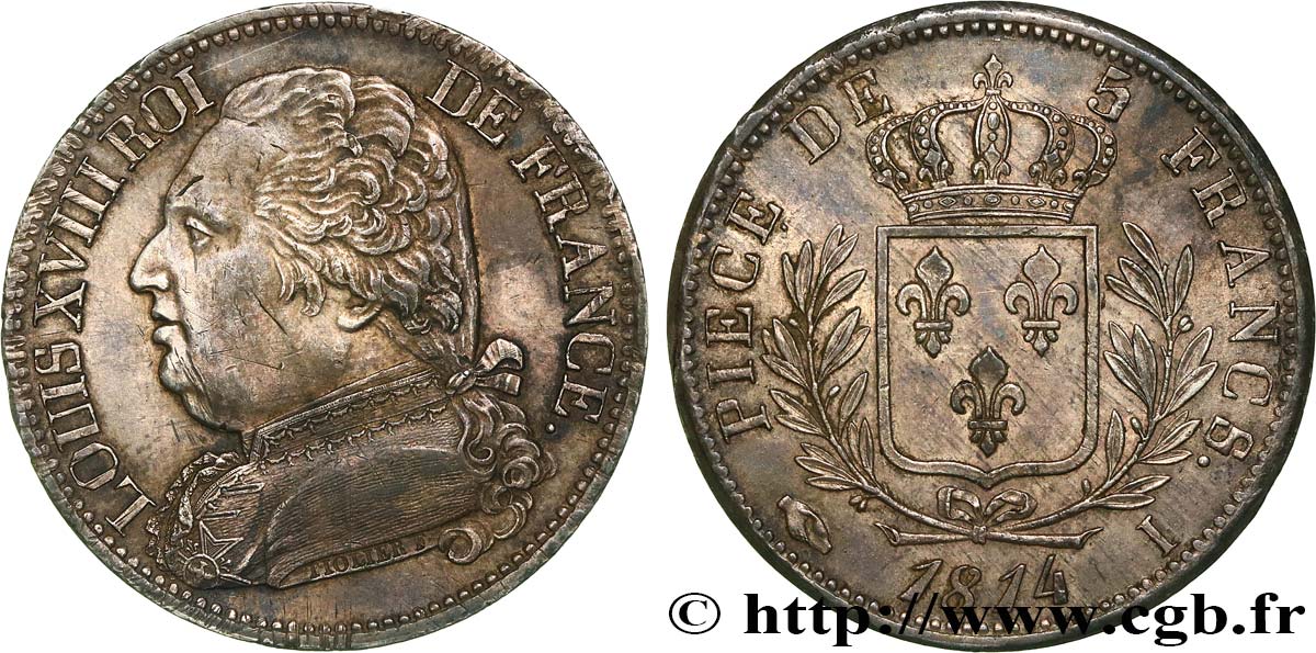 5 francs Louis XVIII, buste habillé 1814 Limoges F.308/6 EBC 