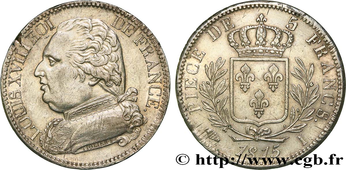 5 francs Louis XVIII, buste habillé 1815 Limoges F.308/20 TTB+ 