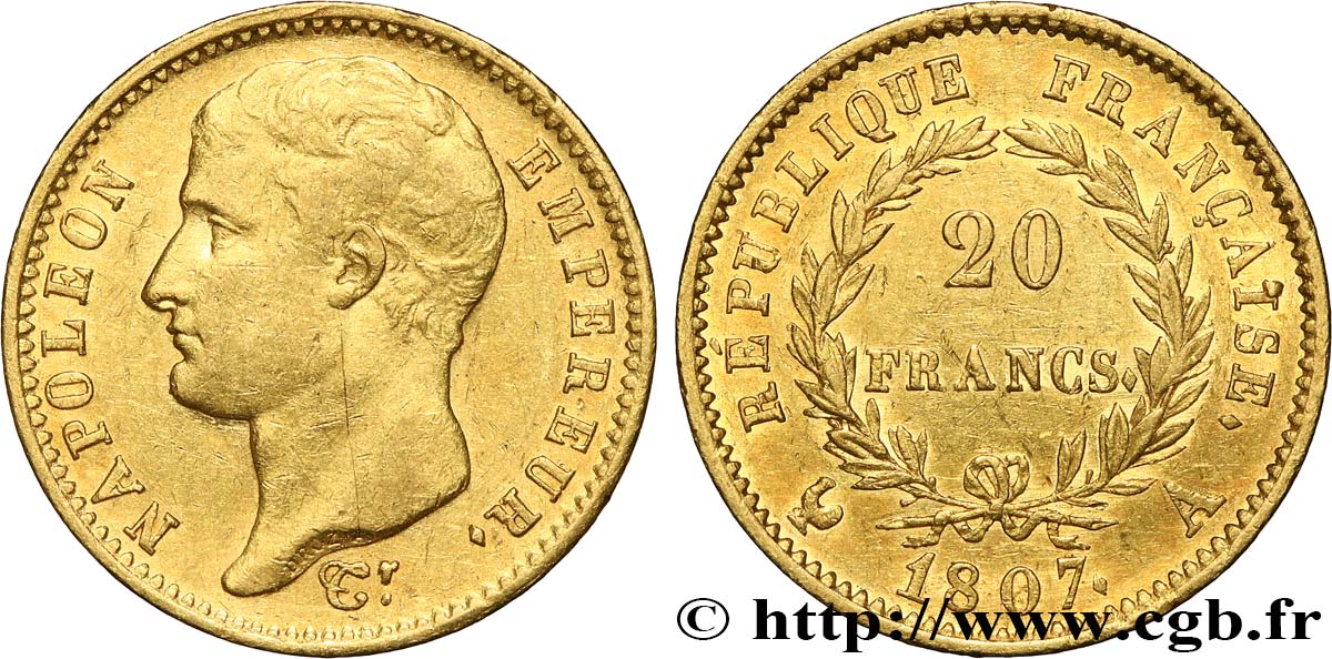 20 francs or Napoléon tête nue, type transitoire 1807 Paris F.514/1 TTB+ 
