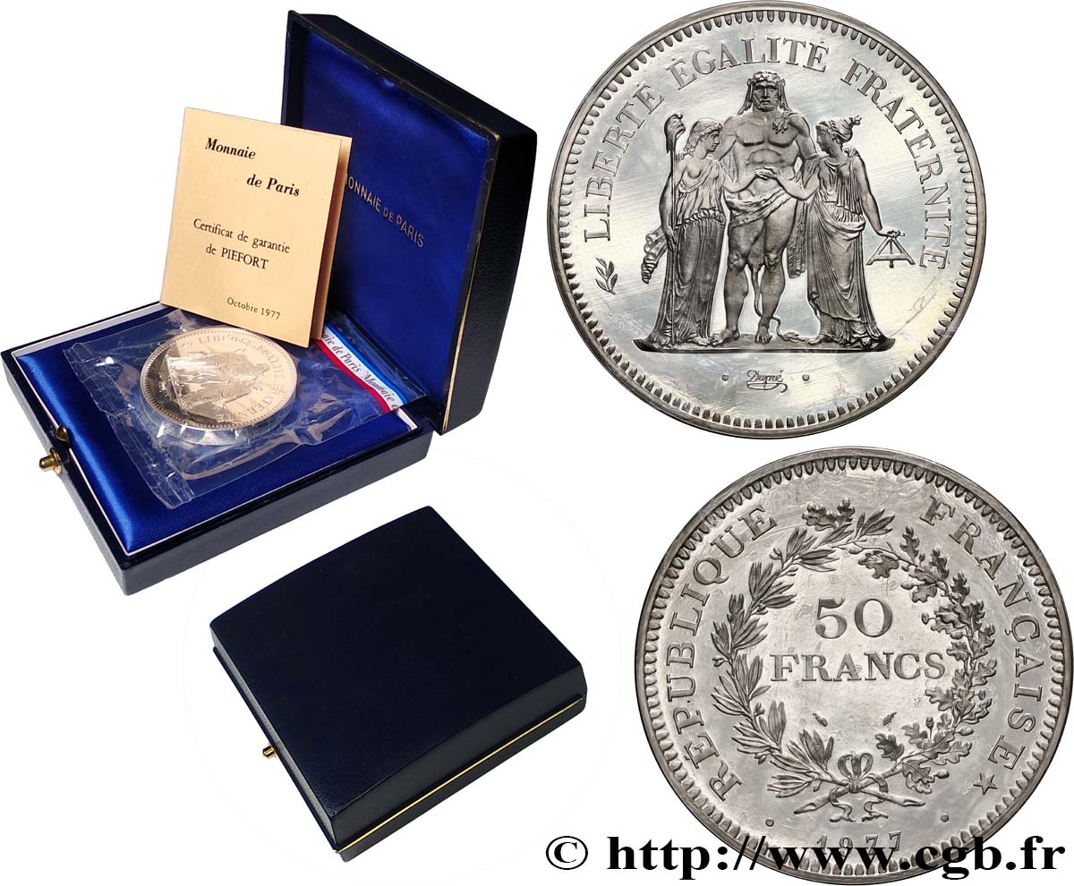 Piéfort argent de 50 francs Hercule  1977 Pessac F.427/5P FDC 