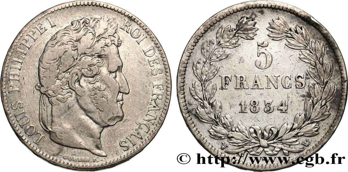 5 francs IIe type Domard 1834 Lille F.324/41 TB 